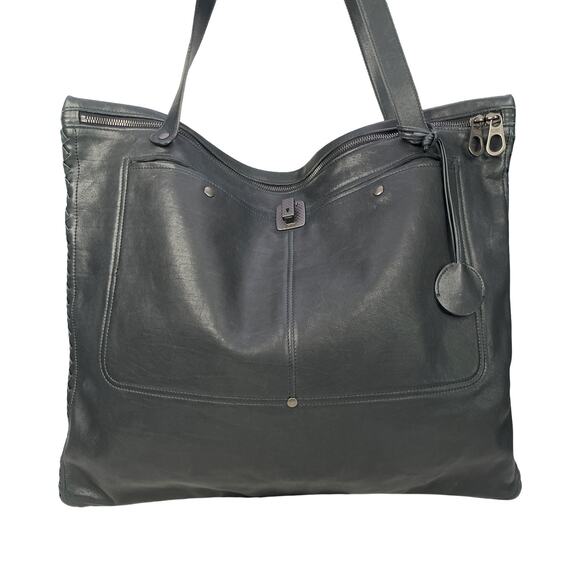 Bottega Veneta Black Leather Woven Intrecciato Tote Bag Made in Italy Unisex - Picture 2 of 16